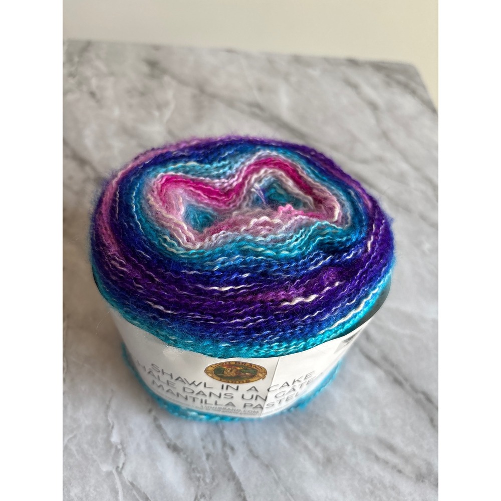 Lion Brand Shawl in a Cake Yarn Unisex 5.3oz Half Moon New Cotton Blend Purple